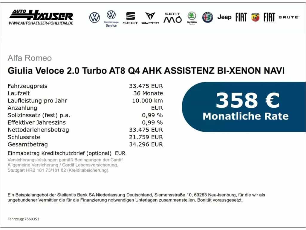 Alfa Romeo Giulia Veloce 2.0 Turbo AT8 Q4 AHK ASSISTENZ BI- 09/2022-photo-1