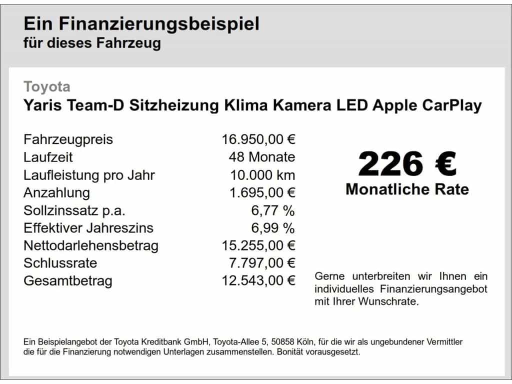 Toyota Yaris Team-D Sitzheizung Klima Kamera LED Apple 03/2021-photo-1