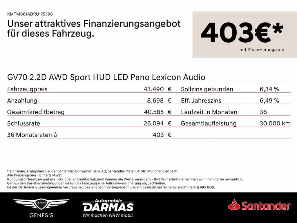 Genesis GV70 2.2D AWD Sport HUD LED Pano Lexicon Audio 11/2024-photo-1