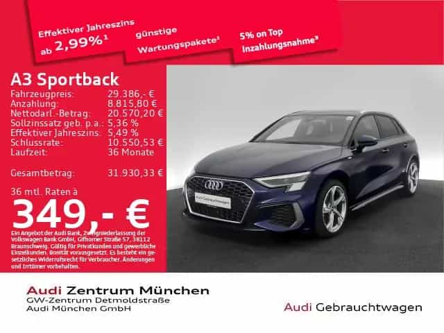 Audi A3 Sportback 35 TFSI S tronic 2x S line AHK/Navi 03/2023-photo-0