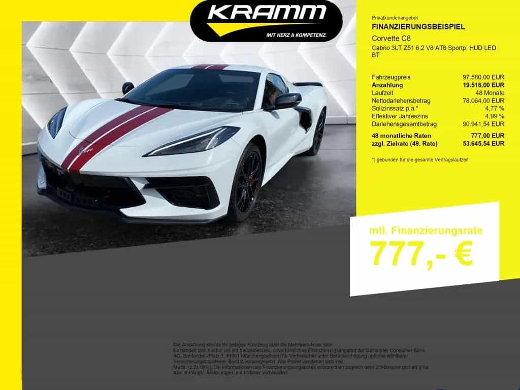 Corvette C8 Cabrio 3LT Z51 6.2 V8 AT8 Sportp. HUD LED BT 05/2024-photo-0