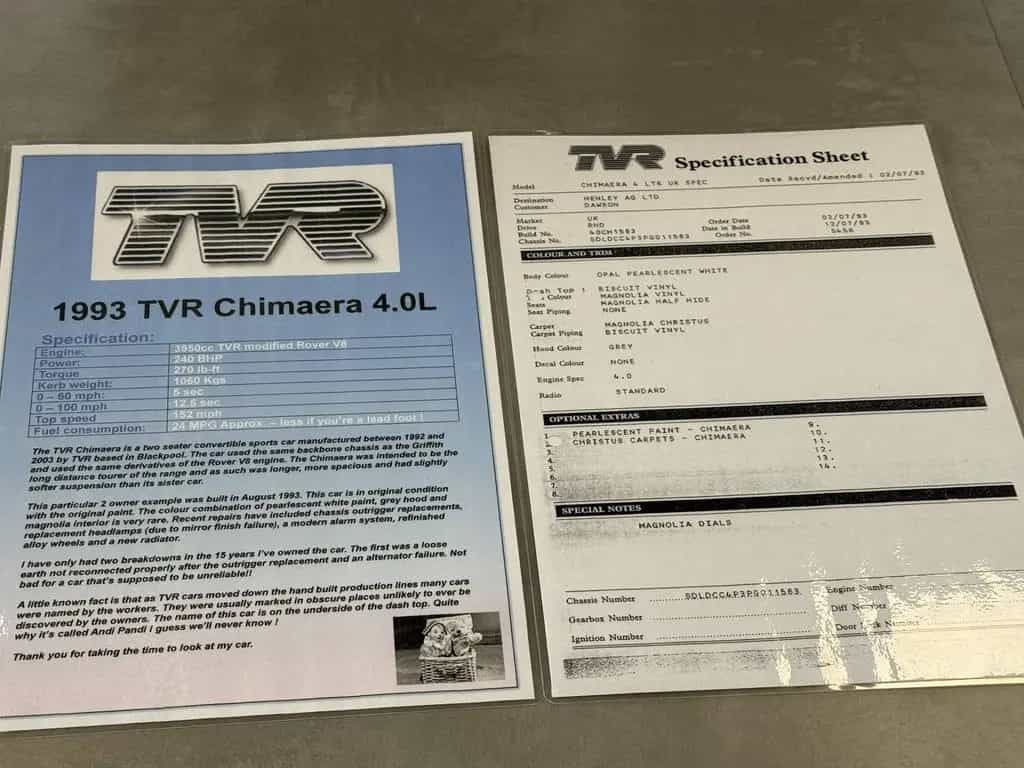 TVR Chimaera 4.0 Cabrio V8 / 240 PK / Fully Document 09/1993-photo-8
