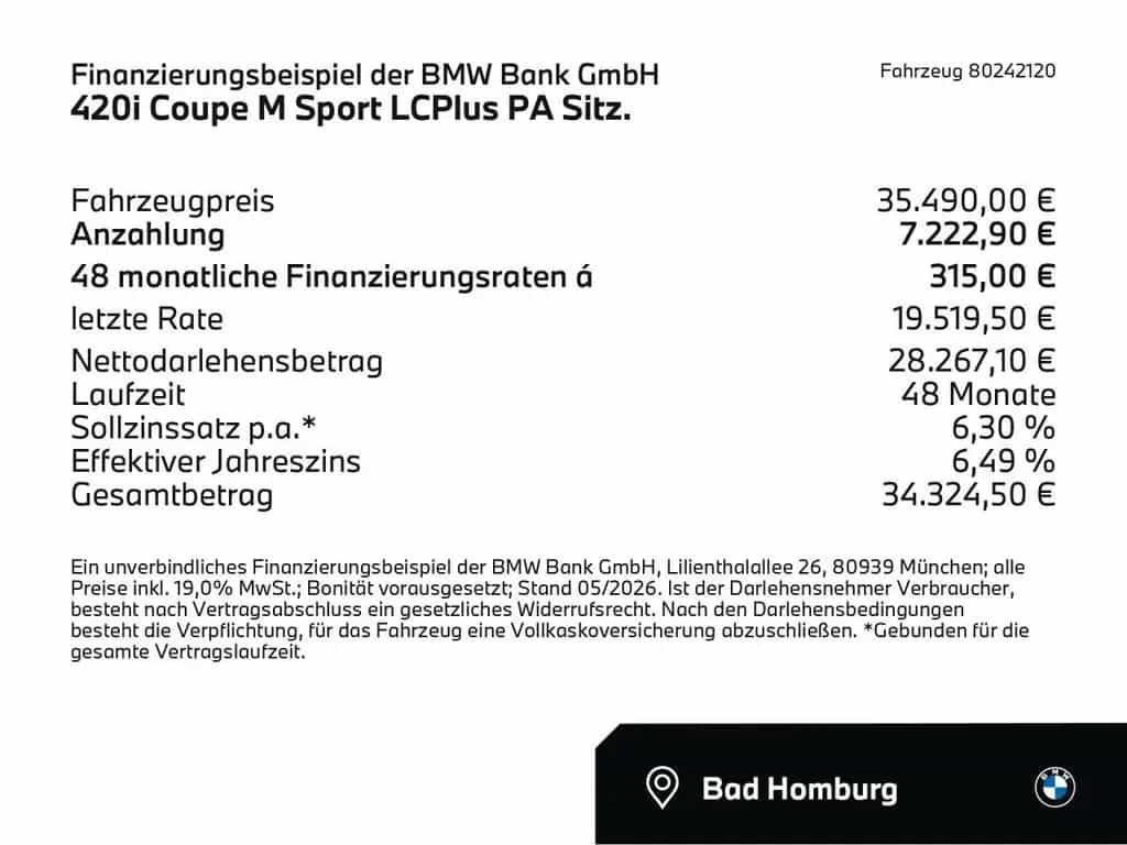 BMW 420 i Coupe M Sport LCPlus PA Sitz. Sportpaket 05/2023-photo-1