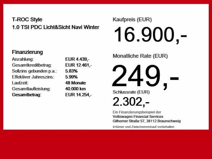 Volkswagen T-Roc Style 1.0 TSI PDC Licht&Sicht Navi Winter 06/2018-photo-3