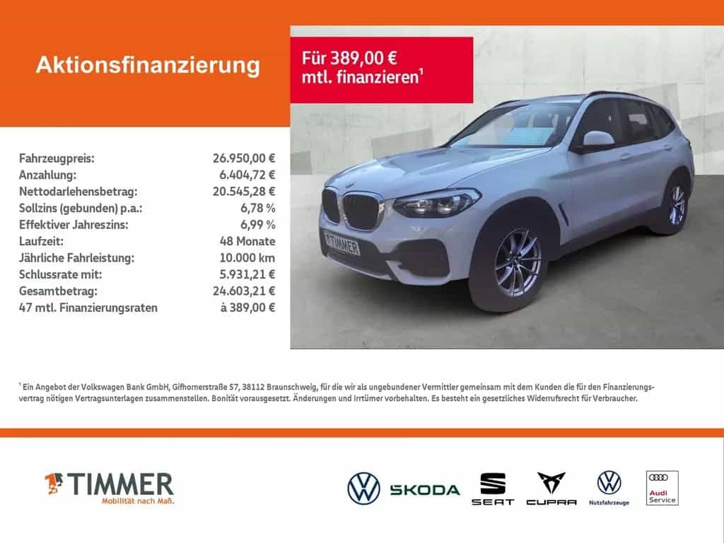 BMW X3 xDrive 20 d Advantage +LEDER +PANO +AHK +HUD 08/2019-photo-1