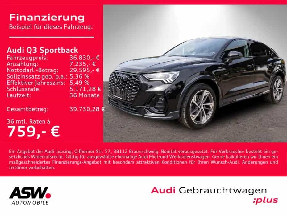 Audi Q3 Sportback S line 45TFSI quattro NAVI LED AHK 06/2020-photo-1