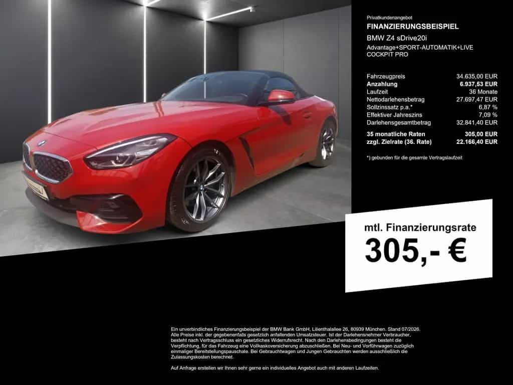 BMW Z4 sDrive20i Advantage+SPORT-AUTOMATIK+LIVE COCK 06/2022-photo-1