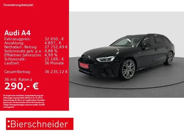 Main__Slider__Photo:Audi A4 Av 40 TFSI 2x S-Line Black 19 AHK MATRIX PANO 06/2023-0