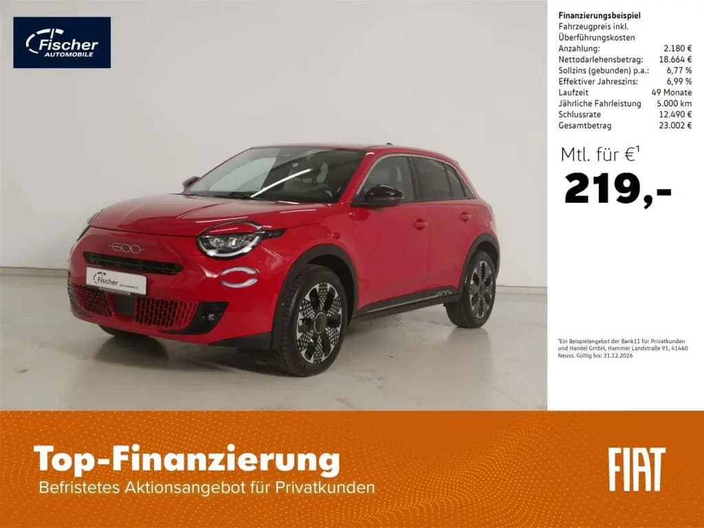Main__Slider__Photo:Fiat 600 hybrid 1.2 la Prima LED/NAV/18''/360°/Keyles 02/2025-0