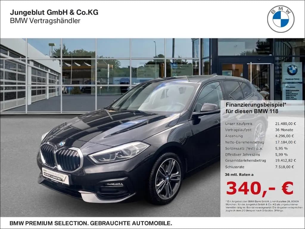 Main__Slider__Photo:BMW 1 Series 118 d Sport Line Sitzhg./LED-Scheinw./LiveCockpi 01/2020-0