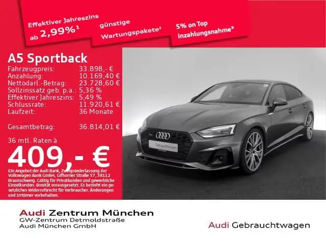 Main__Slider__Photo:Audi A5 Sportback 45 TFSI qu. S tronic S line Pano/Na 03/2023-0