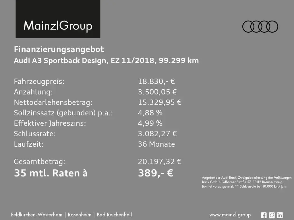 Main__Slider__Photo:Audi A3 Sportback 35 TFSI S tronic PDC SHZ ACC Navi 11/2018-1