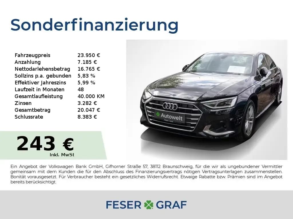 Main__Slider__Photo:Audi A4 Lim 30 TDI Advanced S-tronic Kamera/Pano/Navi 01/2022-0