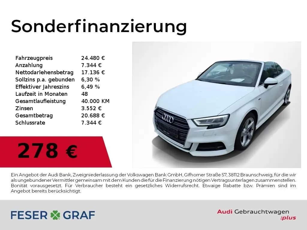 Main__Slider__Photo:Audi A3 Cabriolet 35 TFSI S Line Ext Navi,LED,PDC 06/2019-0