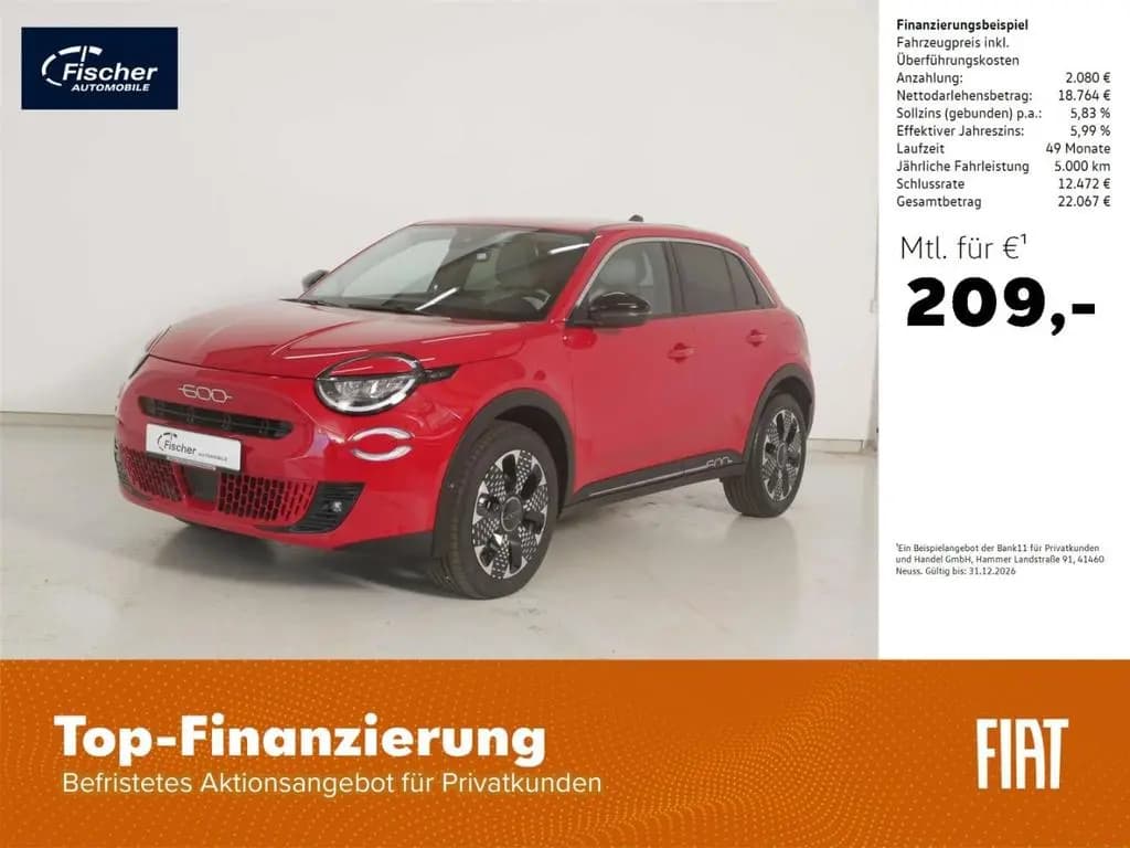 Main__Slider__Photo:Fiat 600 hybrid 1.2 la Prima LED/NAV/18''/360°/Keyles 02/2025-0