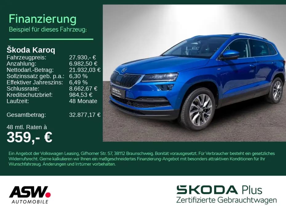 Main__Slider__Photo:Skoda Karoq Clever 1.5 TSI DSG LED Navi Pano RFK AHK 03/2022-0