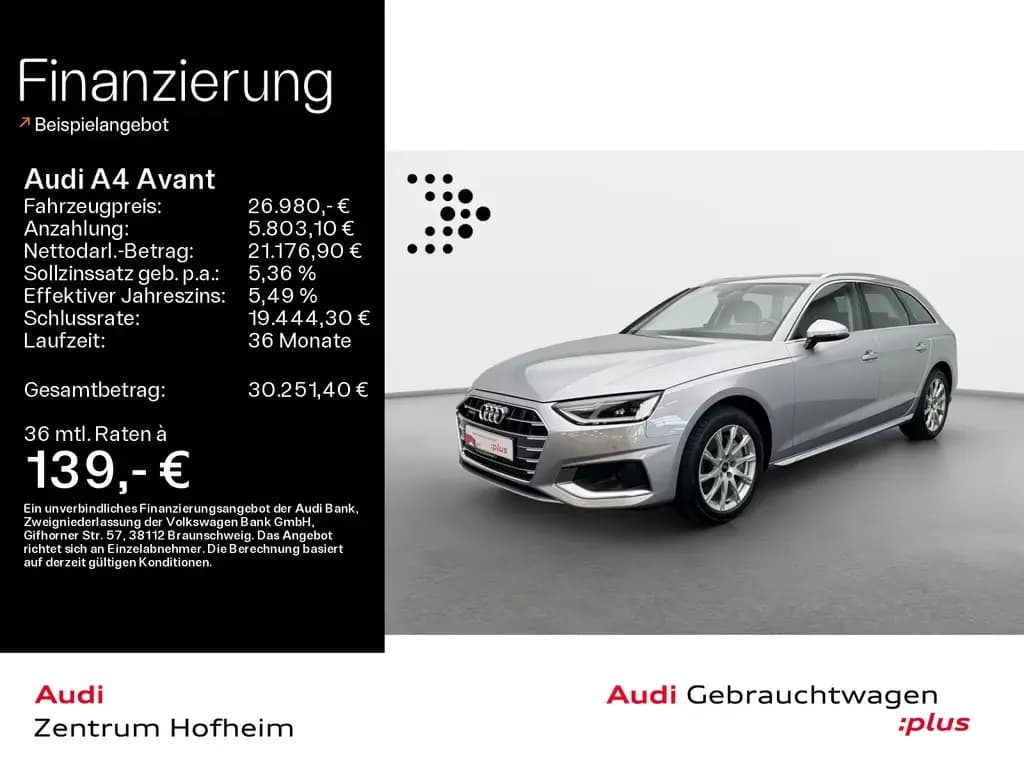 Main__Slider__Photo:Audi A4 Avant 40 TFSI qu Advanced S tro*LED*Virtual*N 03/2023-0