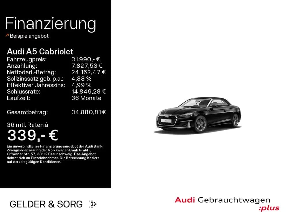 Main__Slider__Photo:Audi A5 Cabriolet 40 TFSI advanced LED*RFK*Sound* 04/2022-0
