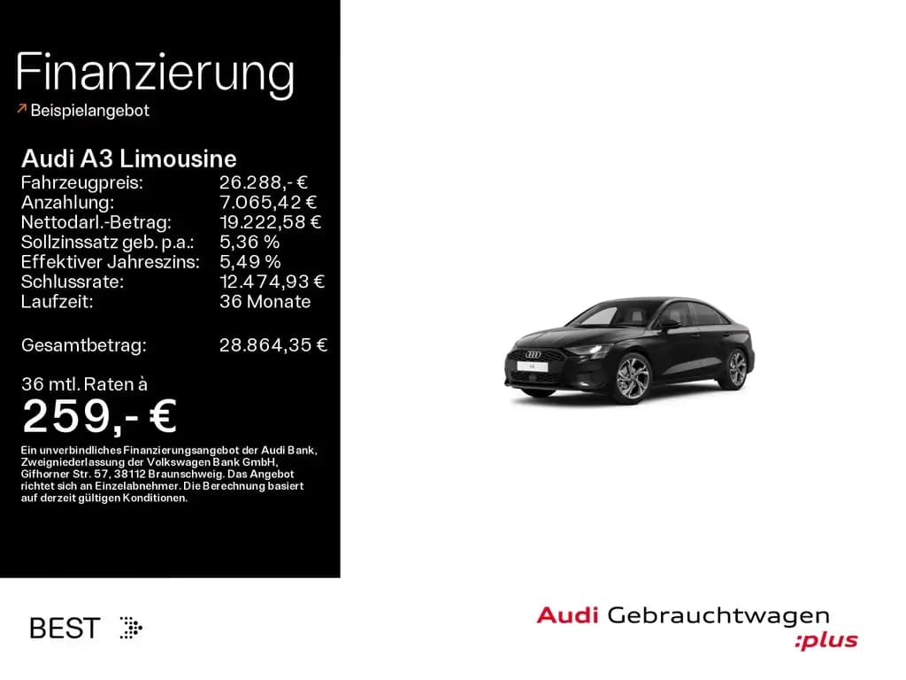Main__Slider__Photo:Audi A3 Limousine 35 TFSI Pano, ACC, Leder, Business 01/2023-0
