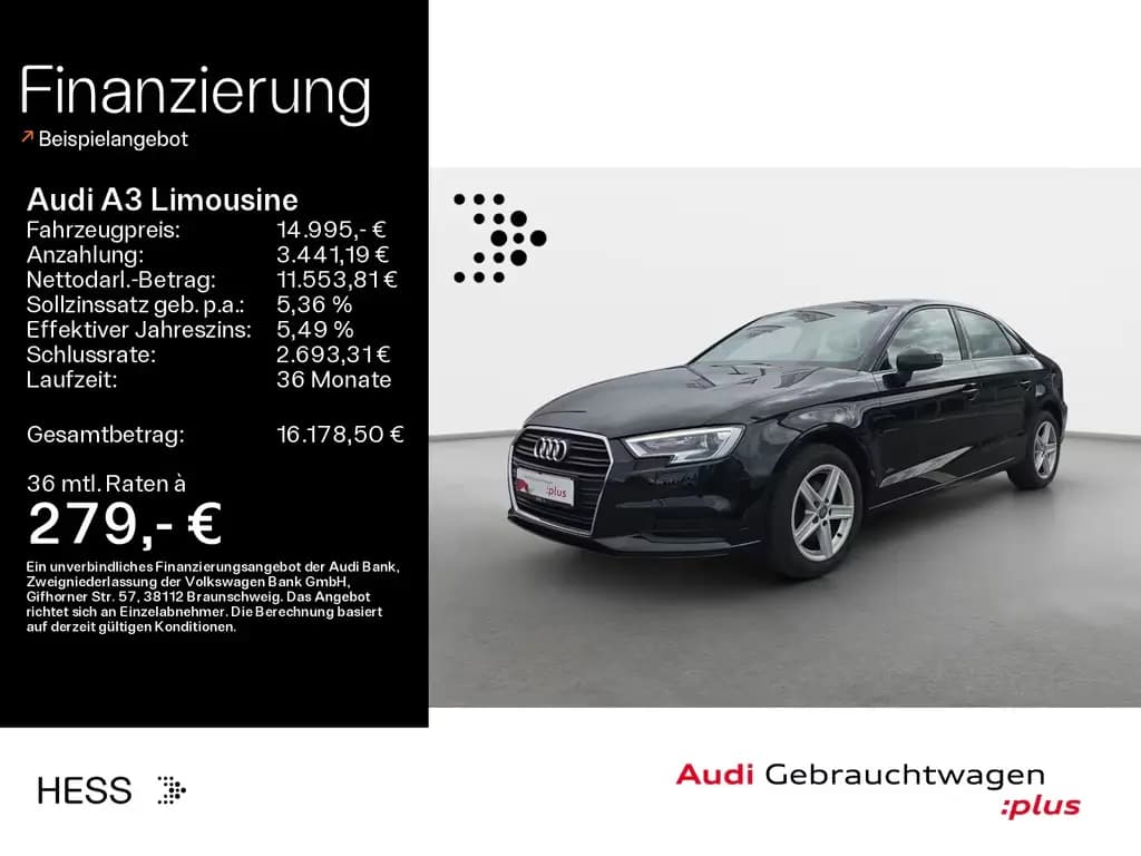 Main__Slider__Photo:Audi A3 Limousine 1.0 TFSI Basis*Xenon*PDC*Klima*GRA 03/2018-0
