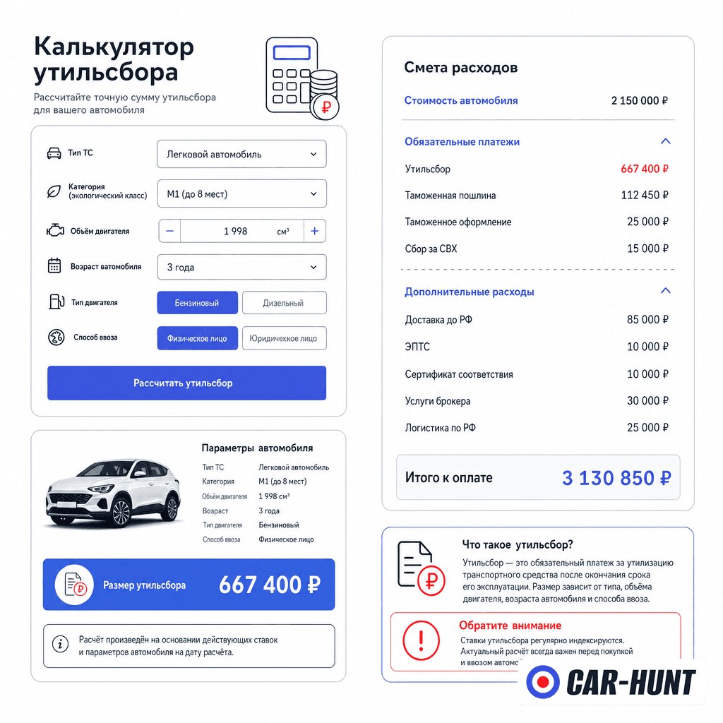 Калькулятор растаможки и утильсбора Car Hunt