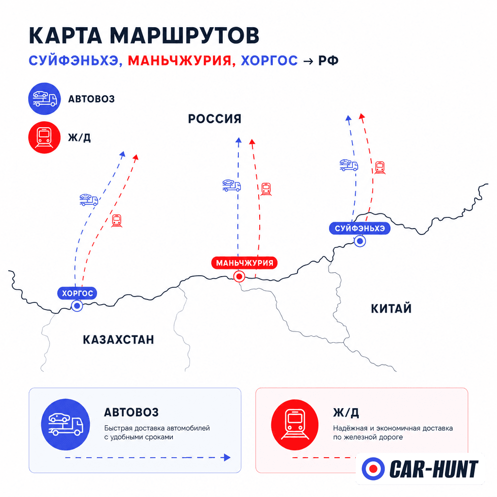 Маршруты доставки авто из Китая в Россию
