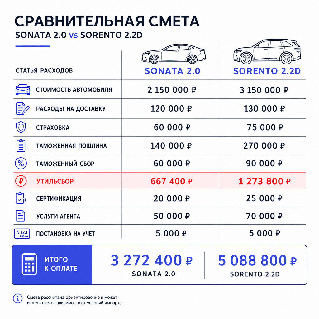 Пример расчёта, какой автомобиль выгодно привезти из Кореи