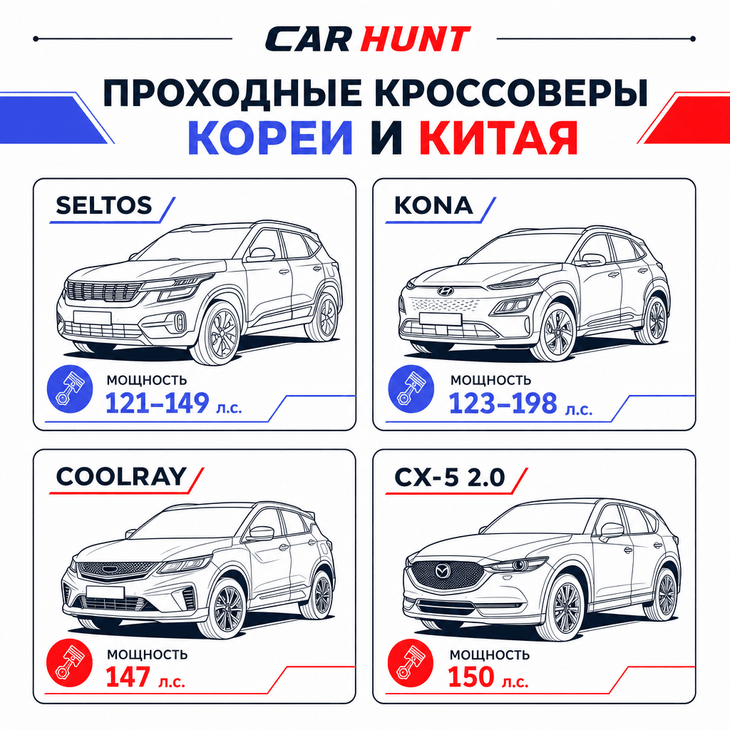 Проходные кроссоверы до 160 л.с. из Кореи и Китая