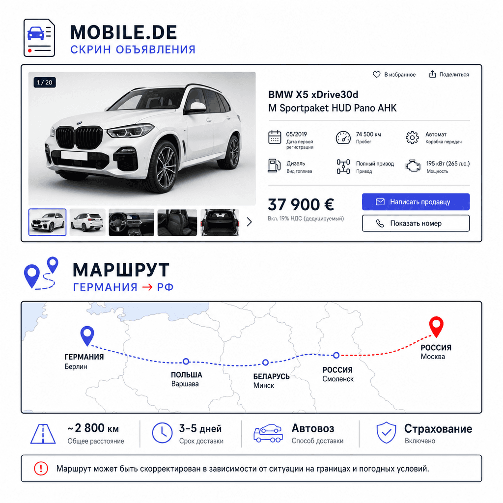 Поиск авто на mobile.de и доставка из Германии в Россию