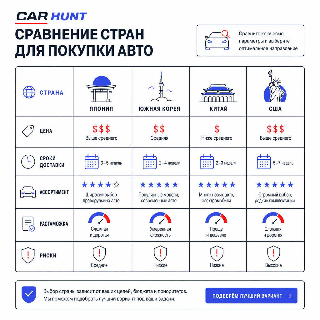 Сравнение рынков авто: Корея, Китай, Европа, Япония в 2026 году
