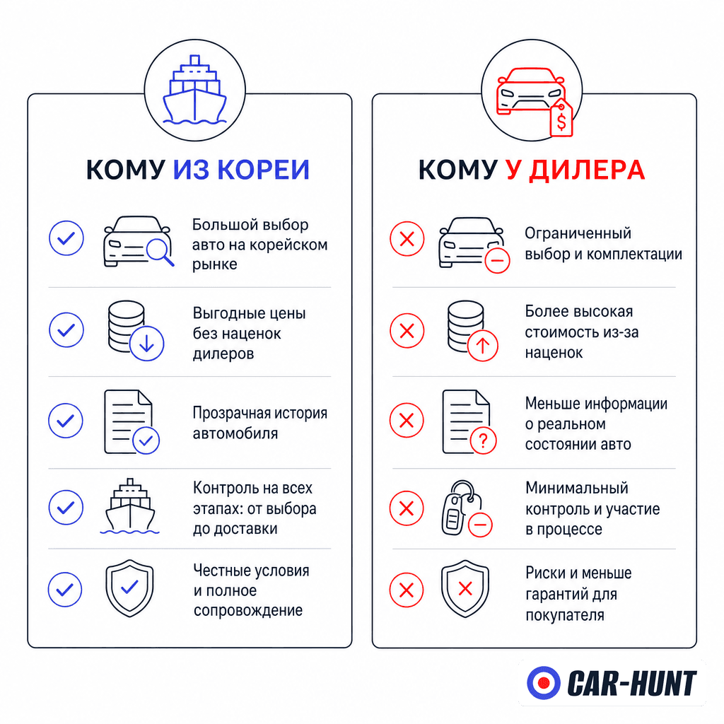 Кому выгоднее авто из Кореи, а кому проще у дилера