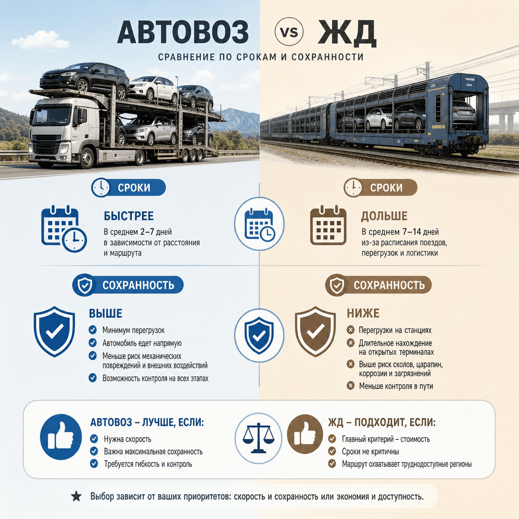 Сравнение автовоза и ЖД для доставки авто из Владивостока