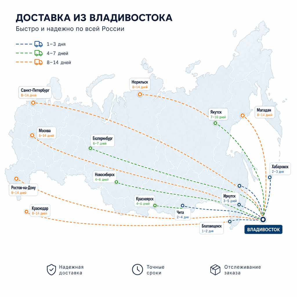 Маршруты доставки авто из Владивостока по городам России