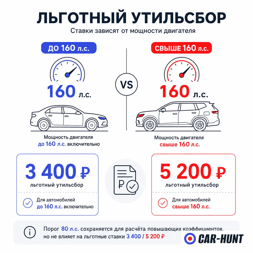 Льготный утилизационный сбор для авто до 160 л.с. в 2026 году