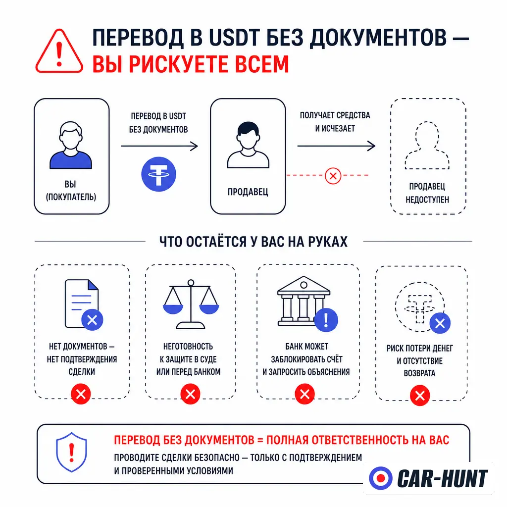 Риски оплаты авто криптовалютой USDT для покупателя из России