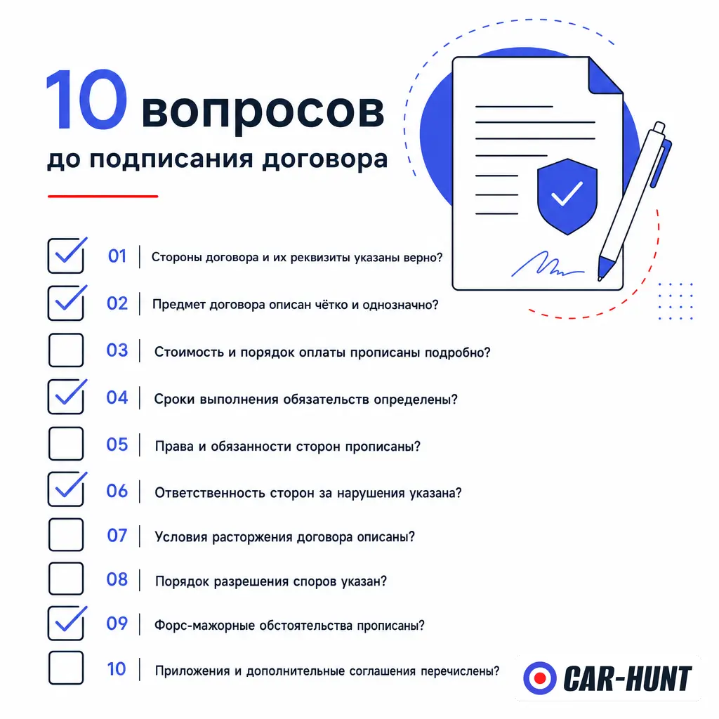 Чек-лист из 10 вопросов посреднику до подписания договора на авто из Кореи