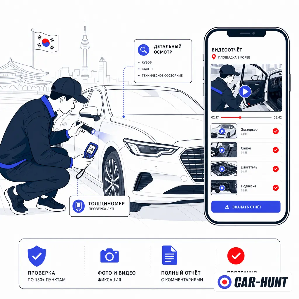 Осмотр авто в Корее и фотоотчёт клиенту от Car Hunt