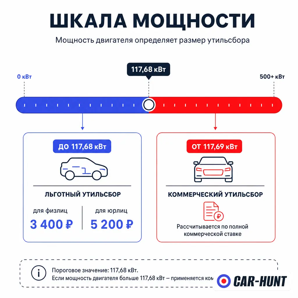 Порог льготного утильсбора: 160 л.с. или 117,68 кВт